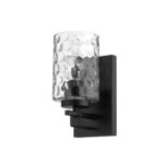 Black Metal Pebbled Glass Wall Sconce, Modern Matte Finish