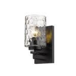 Black Metal Pebbled Glass Wall Sconce, Modern Matte Finish