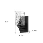 Black Metal Pebbled Glass Wall Sconce, Modern Matte Finish