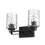 Black Metal & Pebbled Glass Modern Two-Light Wall Sconce 8 Black Metal & Pebbled Glass Modern Two-Light Wall Sconce
