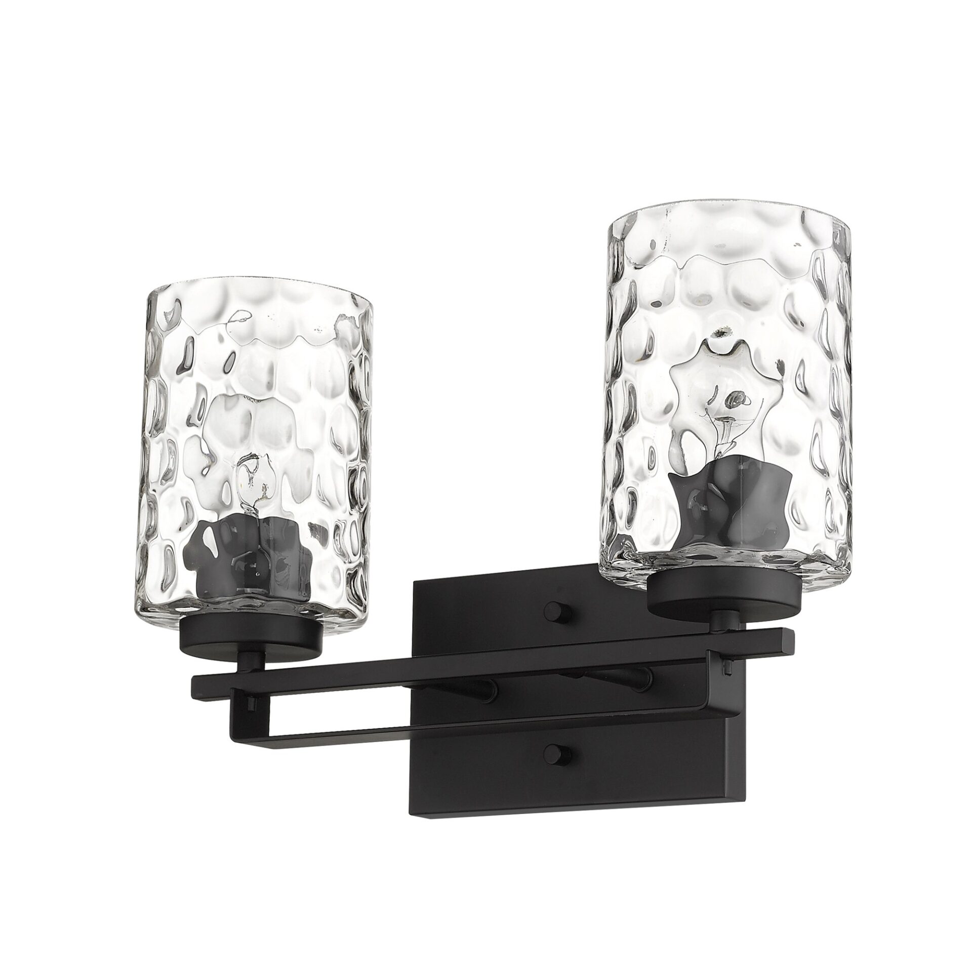 Black Metal & Pebbled Glass Modern Two-Light Wall Sconce 2 Black Metal & Pebbled Glass Modern Two-Light Wall Sconce - Image 2