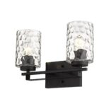 Black Metal & Pebbled Glass Modern Two-Light Wall Sconce 9 Black Metal & Pebbled Glass Modern Two-Light Wall Sconce