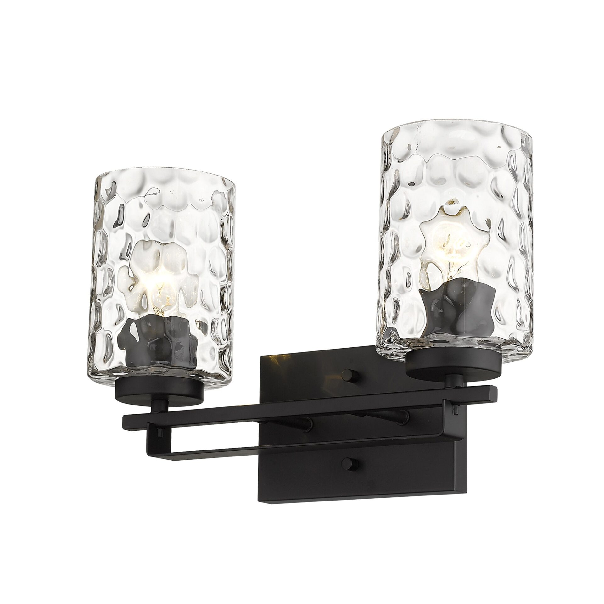 Black Metal & Pebbled Glass Modern Two-Light Wall Sconce 3 Black Metal & Pebbled Glass Modern Two-Light Wall Sconce - Image 3