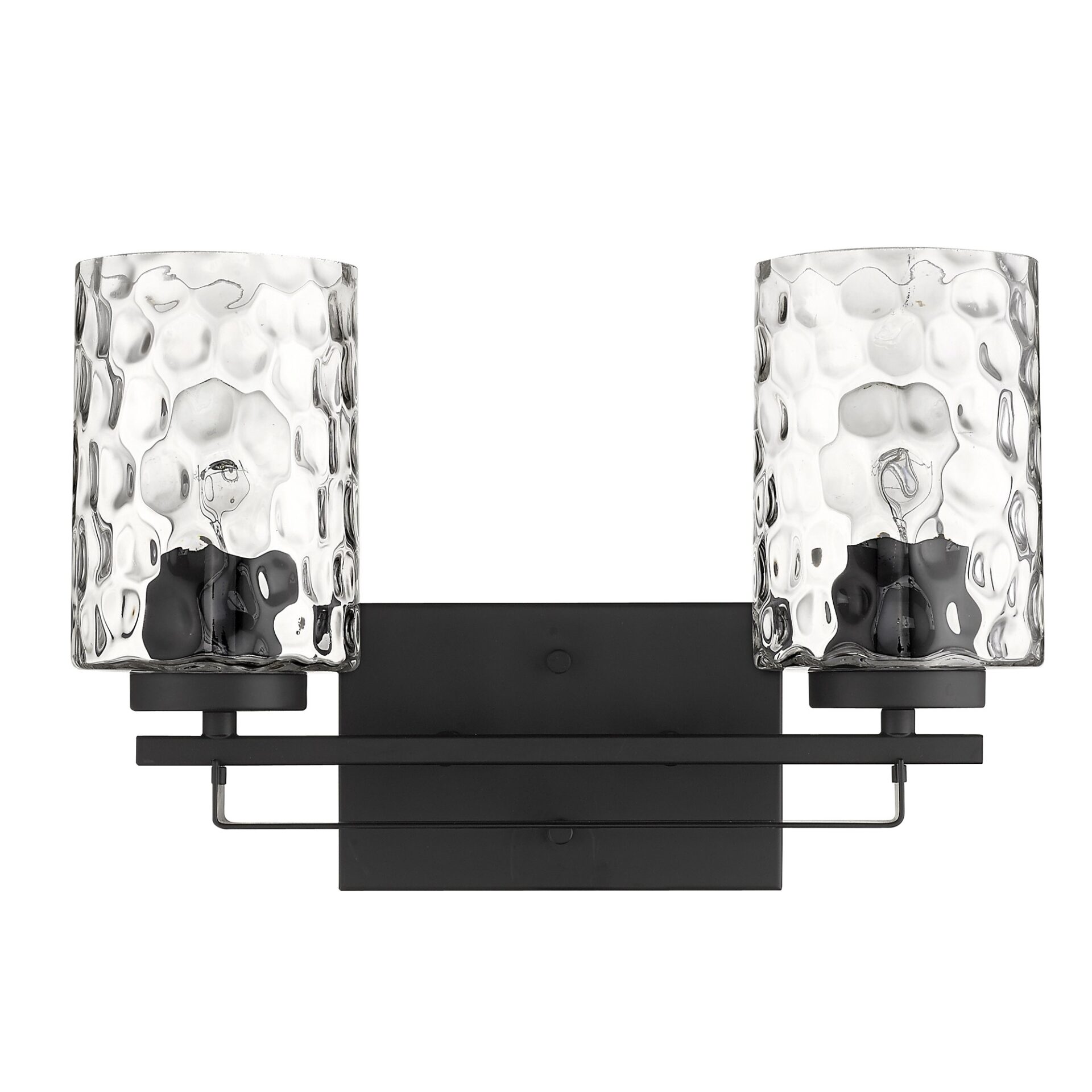 Black Metal & Pebbled Glass Modern Two-Light Wall Sconce 4 Black Metal & Pebbled Glass Modern Two-Light Wall Sconce - Image 4