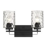 Black Metal & Pebbled Glass Modern Two-Light Wall Sconce 11 Black Metal & Pebbled Glass Modern Two-Light Wall Sconce