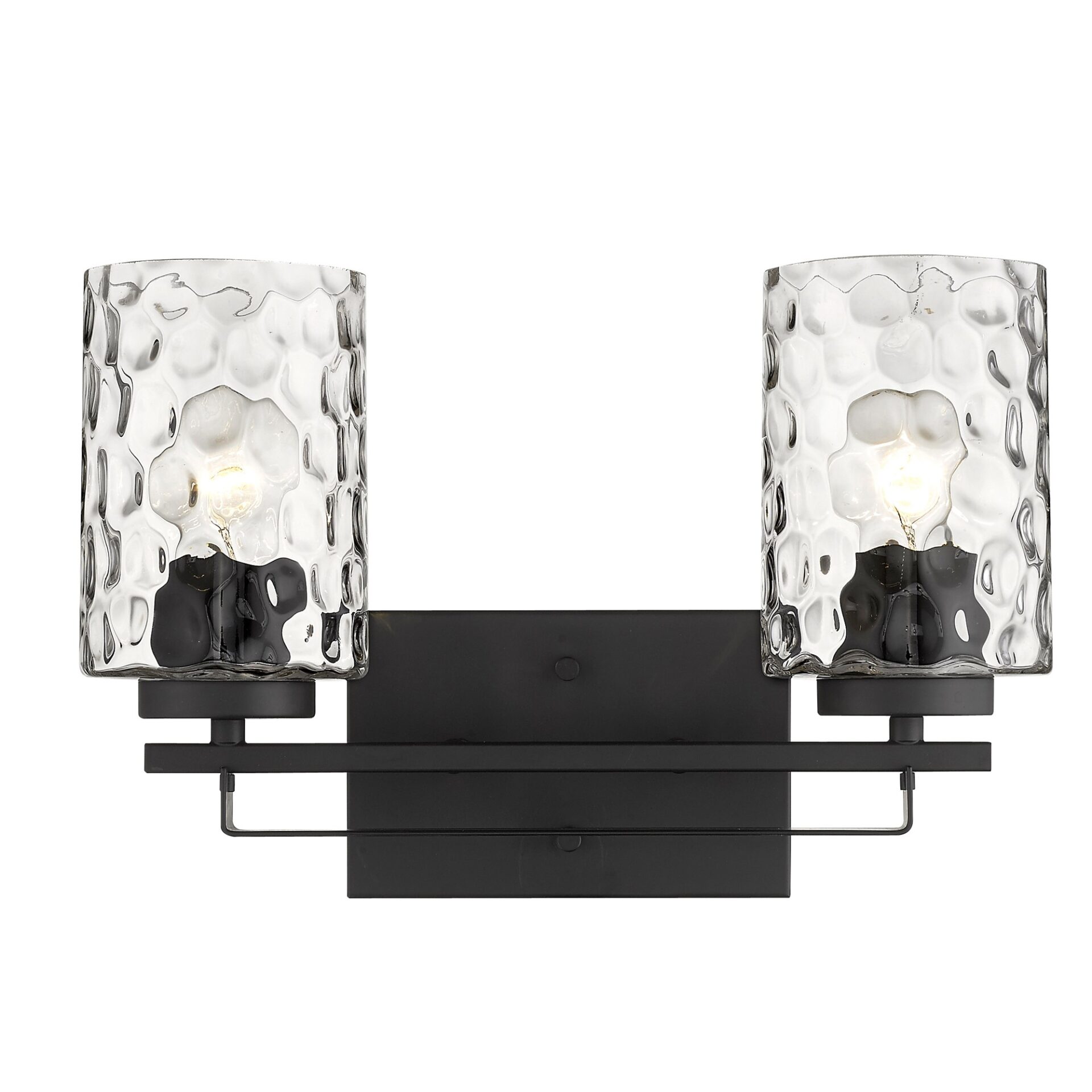 Black Metal & Pebbled Glass Modern Two-Light Wall Sconce 5 Black Metal & Pebbled Glass Modern Two-Light Wall Sconce - Image 5