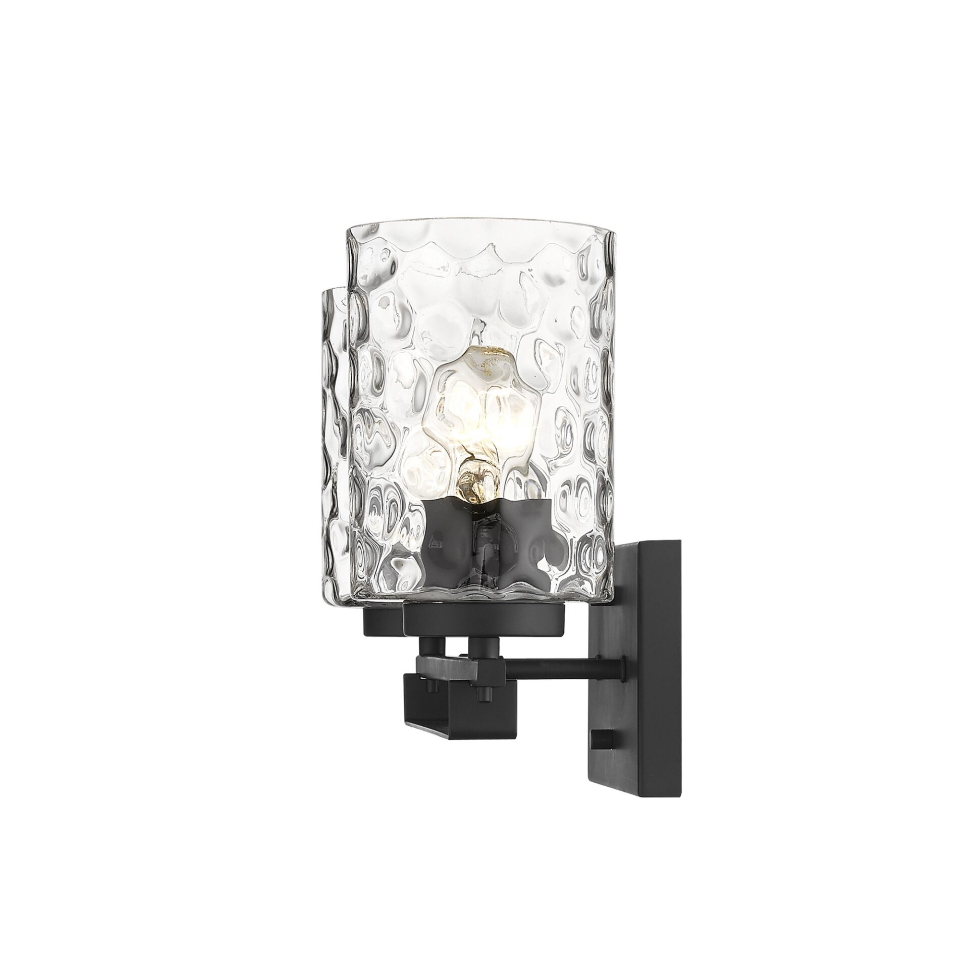 Black Metal & Pebbled Glass Modern Two-Light Wall Sconce 1 Black Metal & Pebbled Glass Modern Two-Light Wall Sconce