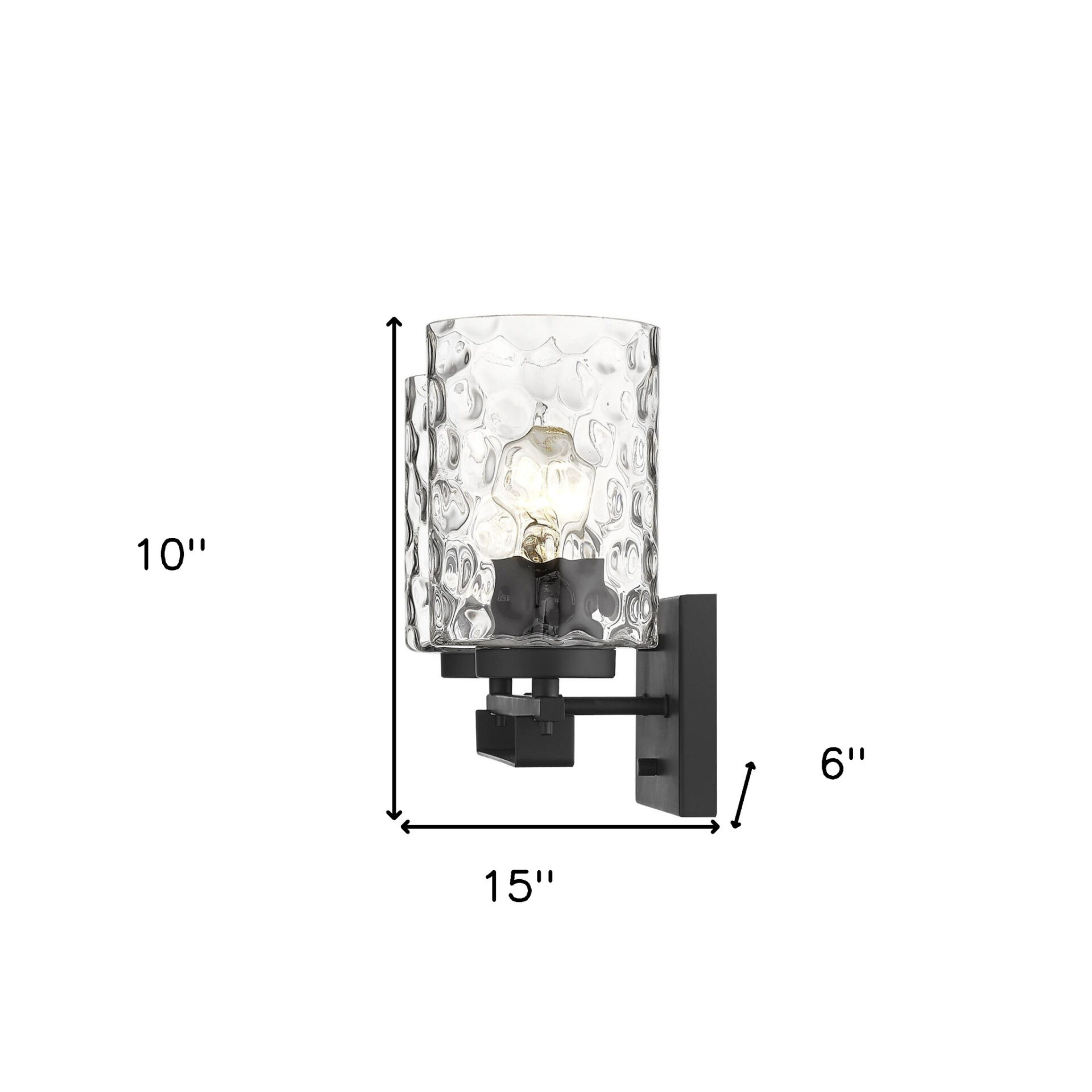 Black Metal & Pebbled Glass Modern Two-Light Wall Sconce 6 Black Metal & Pebbled Glass Modern Two-Light Wall Sconce - Image 6