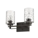 Bronze Metal Pebbled Glass Modern Two-Light Wall Sconce 8 Bronze Metal Pebbled Glass Modern Two-Light Wall Sconce