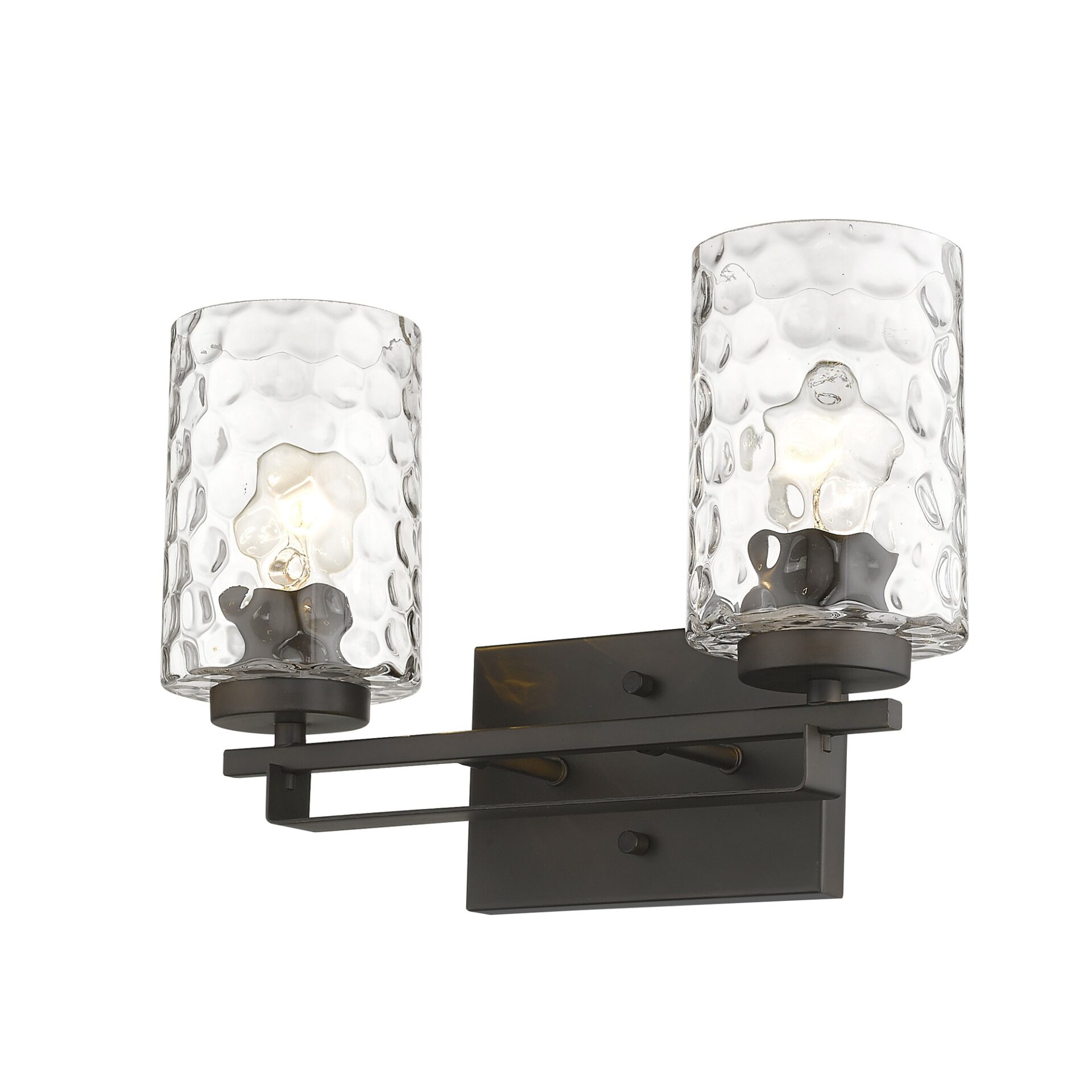 Bronze Metal Pebbled Glass Modern Two-Light Wall Sconce 3 Bronze Metal Pebbled Glass Modern Two-Light Wall Sconce - Image 3