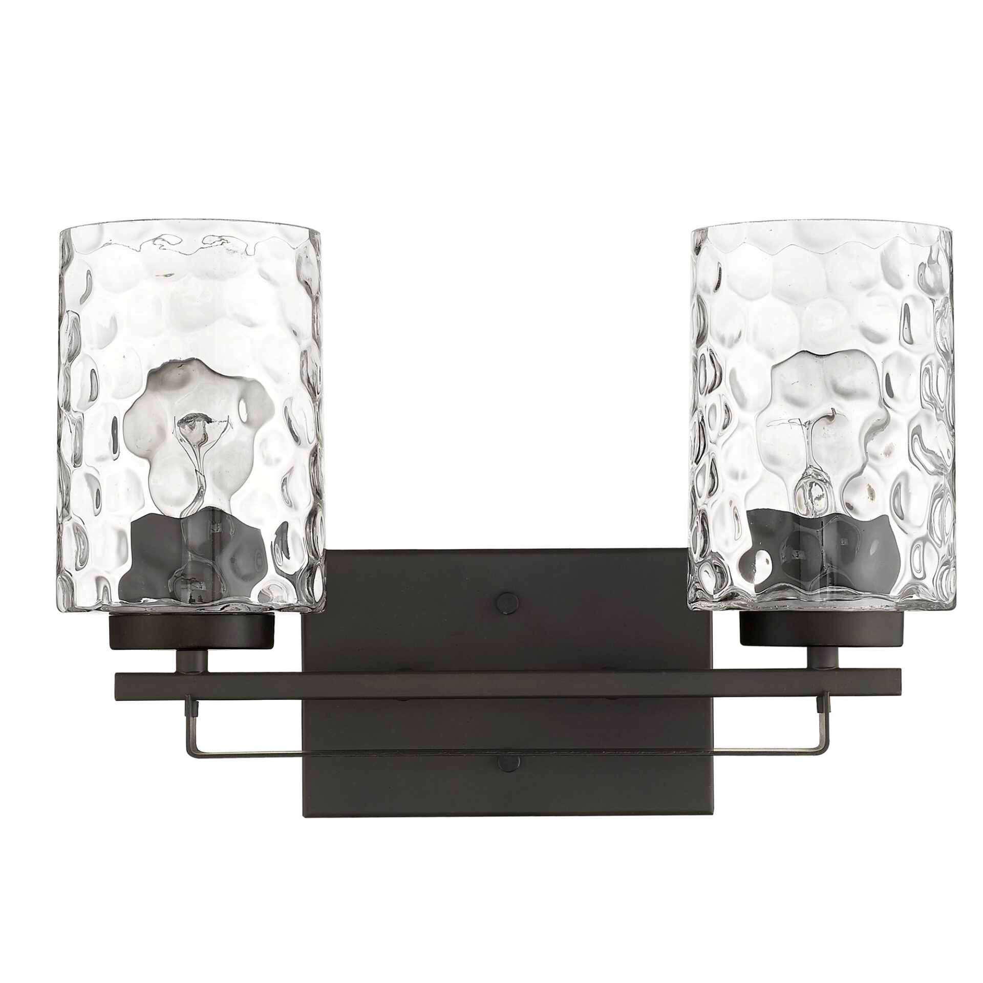 Bronze Metal Pebbled Glass Modern Two-Light Wall Sconce 4 Bronze Metal Pebbled Glass Modern Two-Light Wall Sconce - Image 4