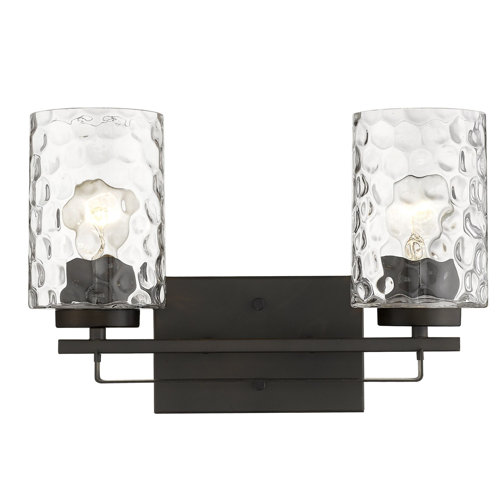 Bronze Metal Pebbled Glass Modern Two-Light Wall Sconce 5 Bronze Metal Pebbled Glass Modern Two-Light Wall Sconce - Image 5