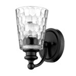Black Metal and Pebbled Glass Wall Sconce, Modern Style