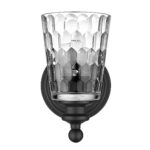 Black Metal and Pebbled Glass Wall Sconce, Modern Style