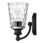 Black Metal and Pebbled Glass Wall Sconce, Modern Style