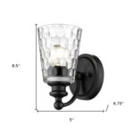 Black Metal and Pebbled Glass Wall Sconce, Modern Style