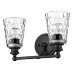 Black Metal Pebbled Glass Two-Light Wall Sconce, Vanity Fixture