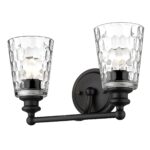 Black Metal Pebbled Glass Two-Light Wall Sconce, Vanity Fixture