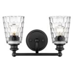 Black Metal Pebbled Glass Two-Light Wall Sconce, Vanity Fixture