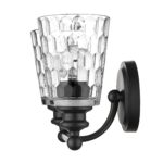 Black Metal Pebbled Glass Two-Light Wall Sconce, Vanity Fixture