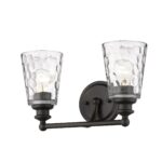 Bronze Metal Pebbled Glass Two-Light Wall Sconce 7 Bronze Metal Pebbled Glass Two-Light Wall Sconce