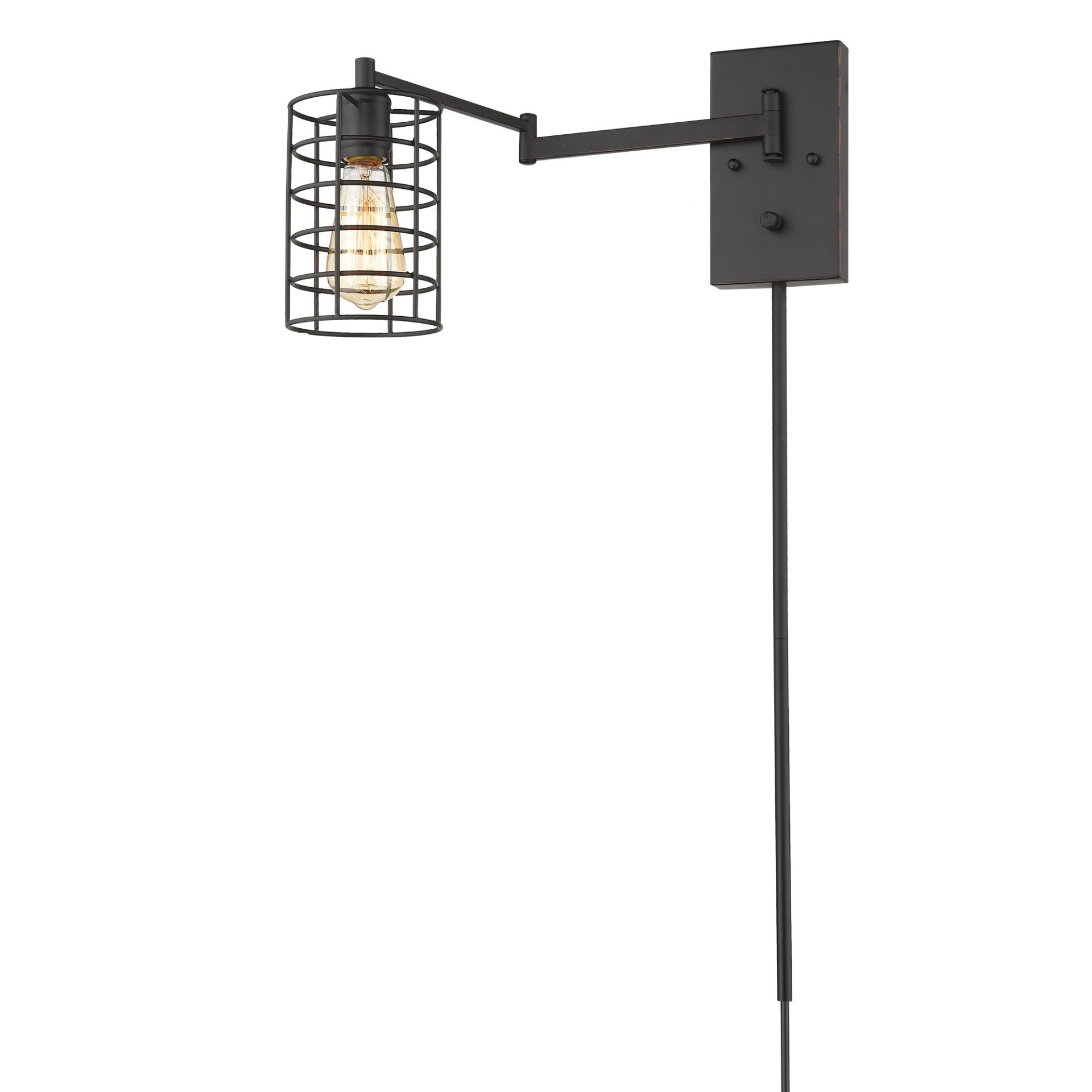 Industrial Bronze Swing Arm Metal Cage Wall Sconce 2 Industrial Bronze Swing Arm Metal Cage Wall Sconce - Image 2
