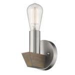 Silver Metal and Wood Transitional Wall Sconce