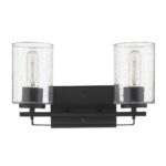 Black Metal and Textured Glass Modern Two-Light Wall Sconce