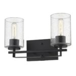 Black Metal and Textured Glass Modern Two-Light Wall Sconce