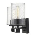 Black Metal and Textured Glass Modern Two-Light Wall Sconce