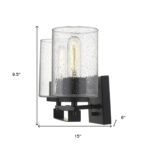 Black Metal and Textured Glass Modern Two-Light Wall Sconce
