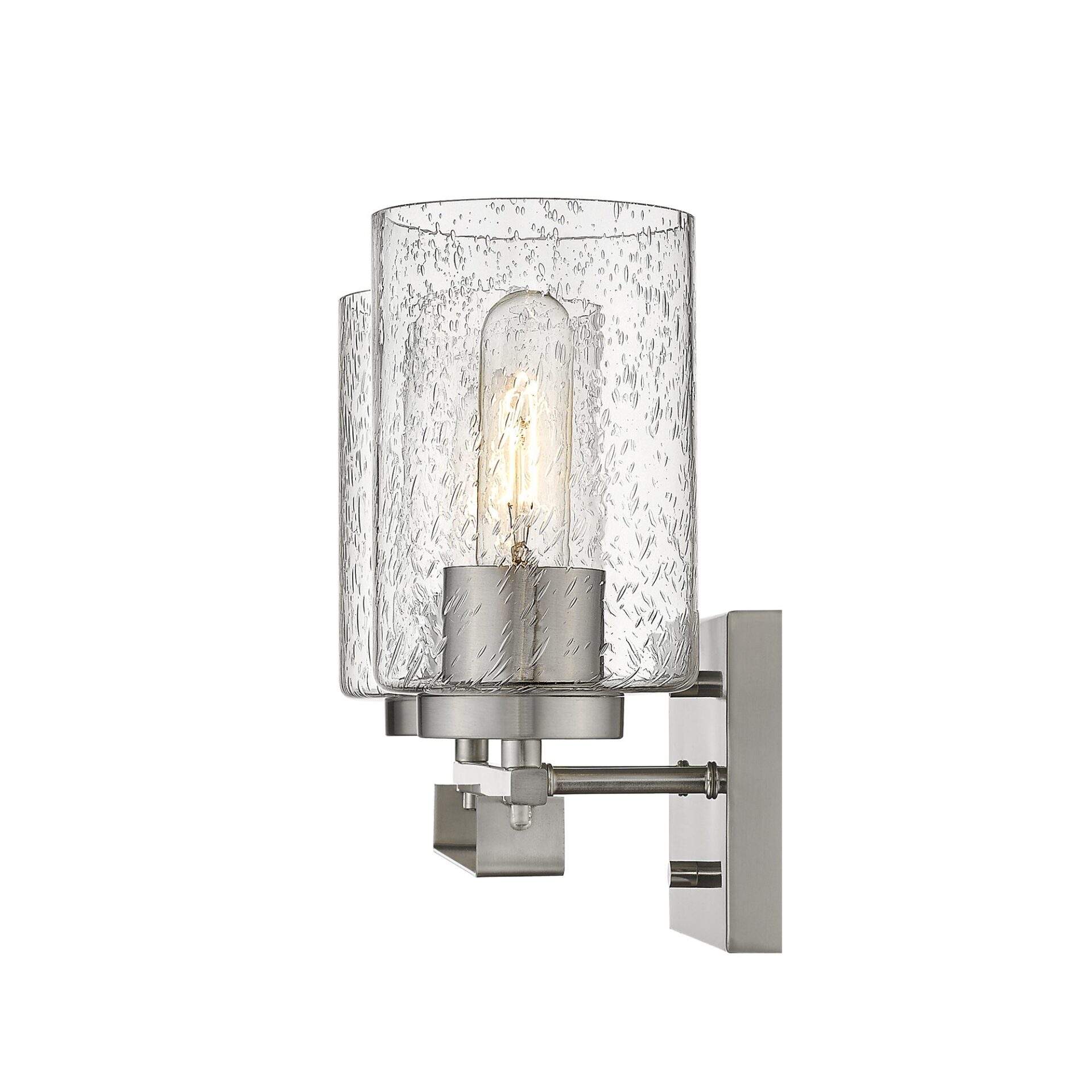 Silver Metal Textured Glass Two-Light Modern Wall Sconce 1 Silver Metal Textured Glass Two-Light Modern Wall Sconce