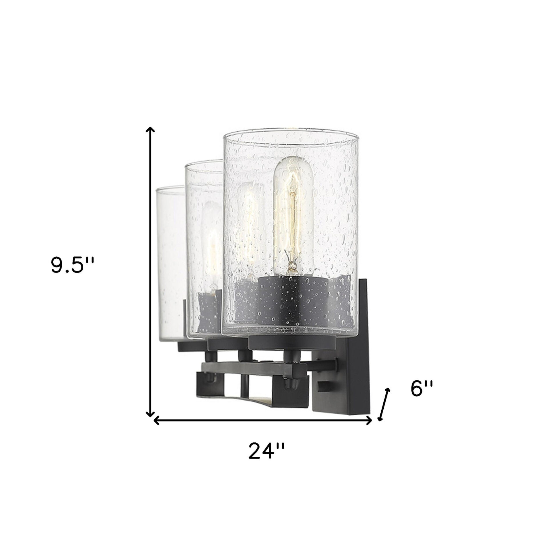 Black Metal Textured Glass Three-Light Wall Sconce, Modern Style 5 Black Metal Textured Glass Three-Light Wall Sconce, Modern Style - Image 5