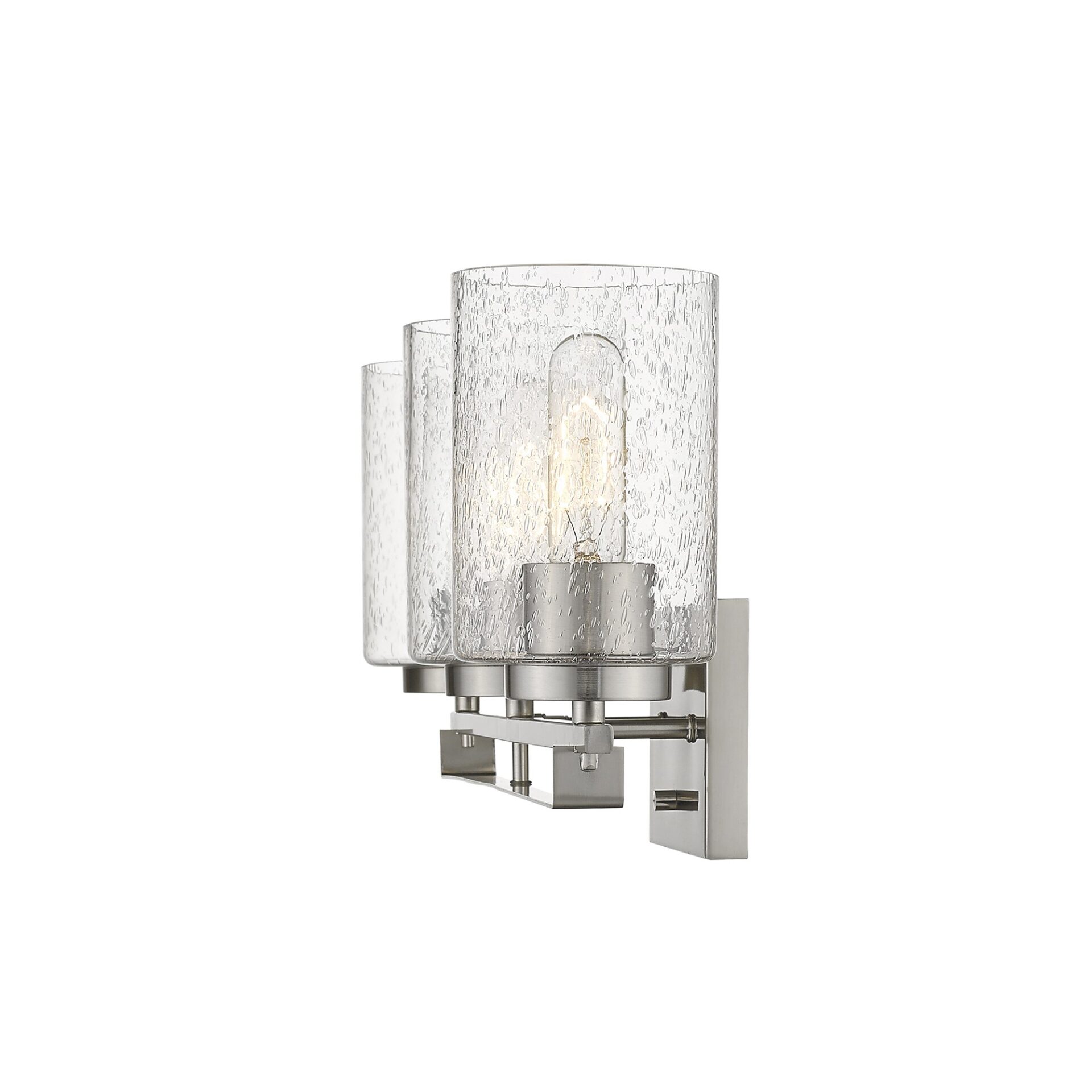 Silver Metal Textured Glass Three-Light Modern Wall Sconce 1 Silver Metal Textured Glass Three-Light Modern Wall Sconce