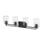 Orella Modern Matte Black 4-Light Vanity with Seedy Glass