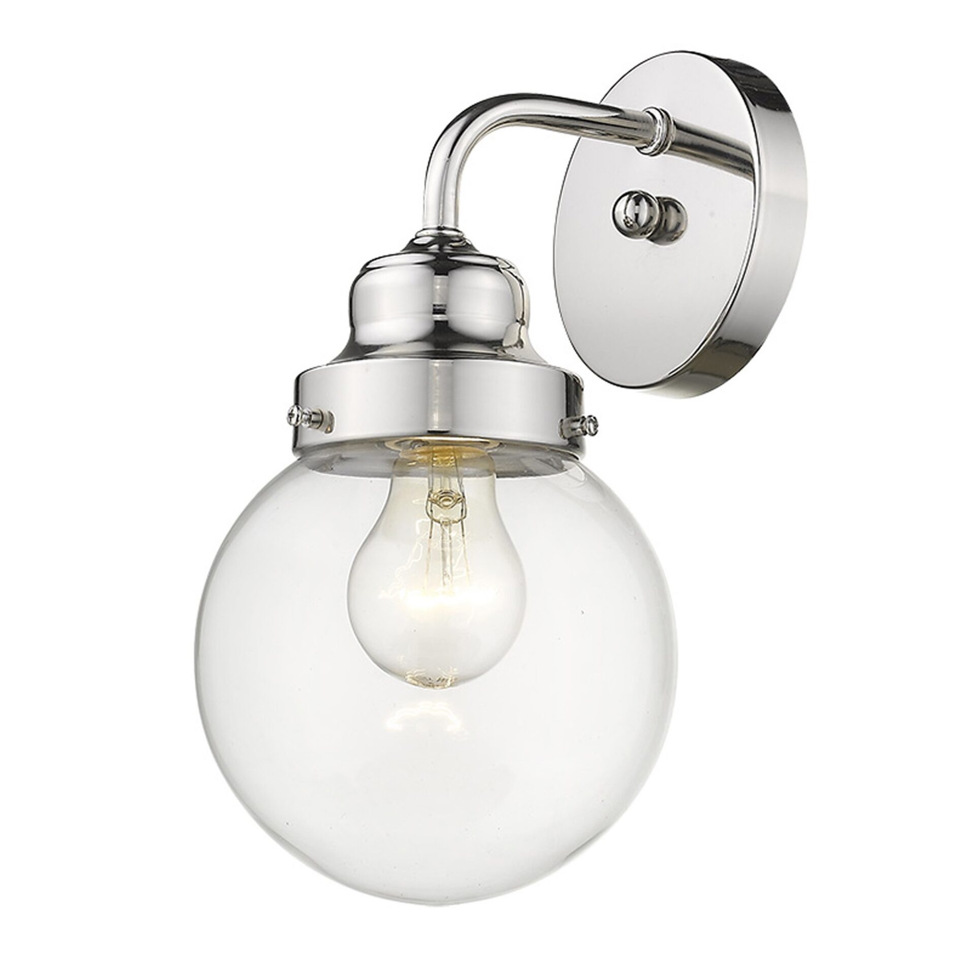 Silver Wall Sconce with Round Glass Shade, Polished Finish 2 Silver Wall Sconce with Round Glass Shade, Polished Finish - Image 2