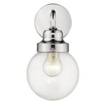 Silver Wall Sconce with Round Glass Shade, Polished Finish 6 Silver Wall Sconce with Round Glass Shade, Polished Finish