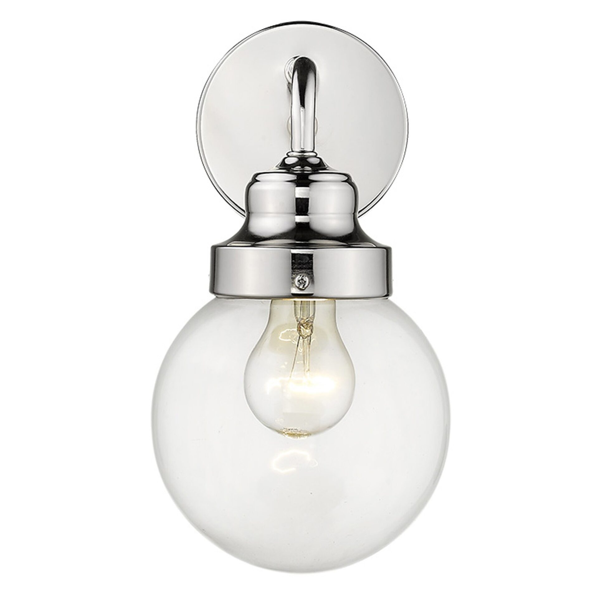 Silver Wall Sconce with Round Glass Shade, Polished Finish 1 Silver Wall Sconce with Round Glass Shade, Polished Finish