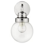 Silver Wall Sconce with Round Glass Shade, Polished Finish 8 Silver Wall Sconce with Round Glass Shade, Polished Finish