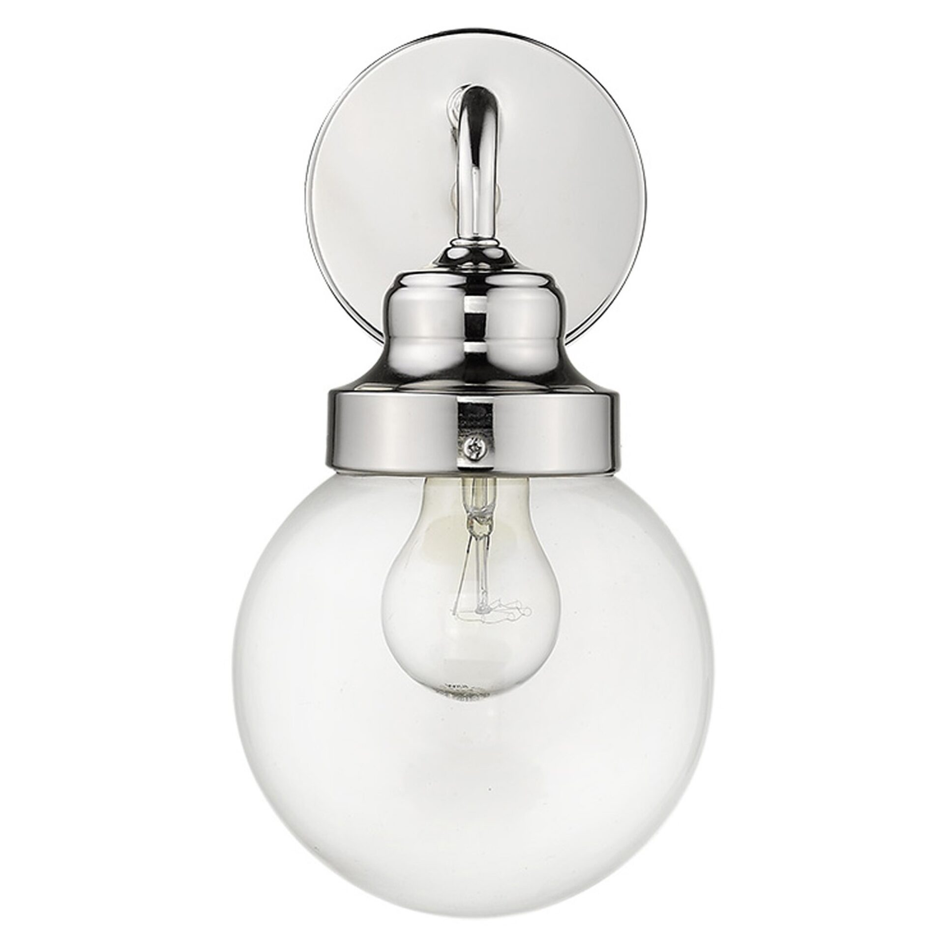 Silver Wall Sconce with Round Glass Shade, Polished Finish 3 Silver Wall Sconce with Round Glass Shade, Polished Finish - Image 3
