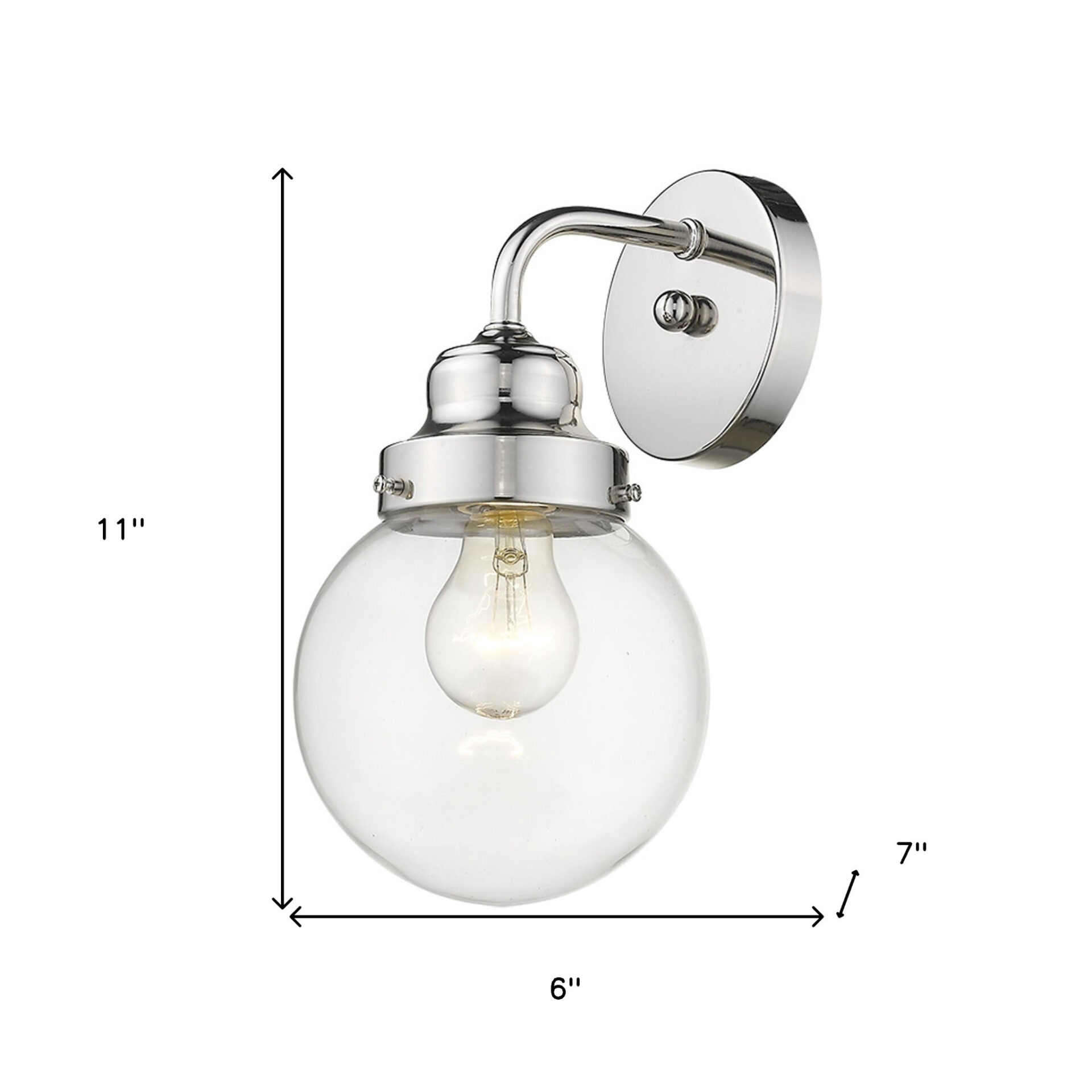 Silver Wall Sconce with Round Glass Shade, Polished Finish 5 Silver Wall Sconce with Round Glass Shade, Polished Finish - Image 5