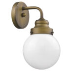 Gold Wall Sconce with Round Glass Shade, 11" 7 Gold Wall Sconce with Round Glass Shade, 11"