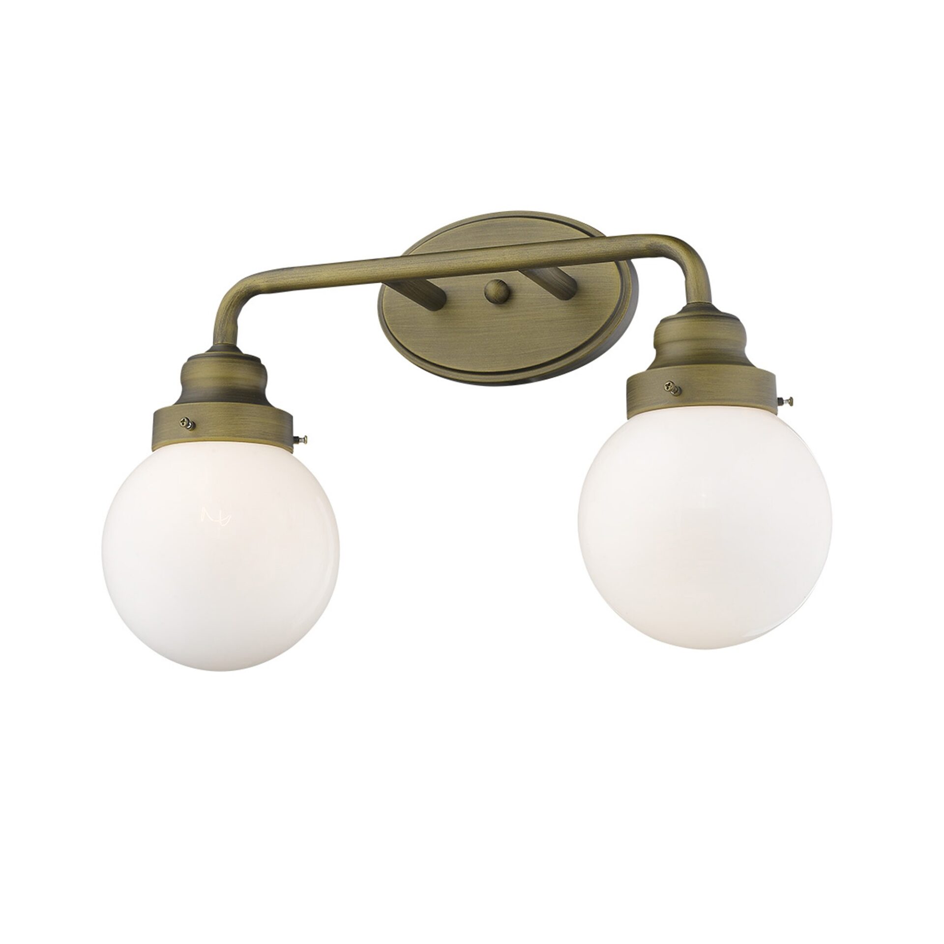 Two-Light Gold Wall Sconce with Round Glass Shades 3 Two-Light Gold Wall Sconce with Round Glass Shades - Image 3