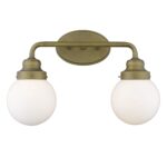 Two-Light Gold Wall Sconce with Round Glass Shades 6 Two-Light Gold Wall Sconce with Round Glass Shades