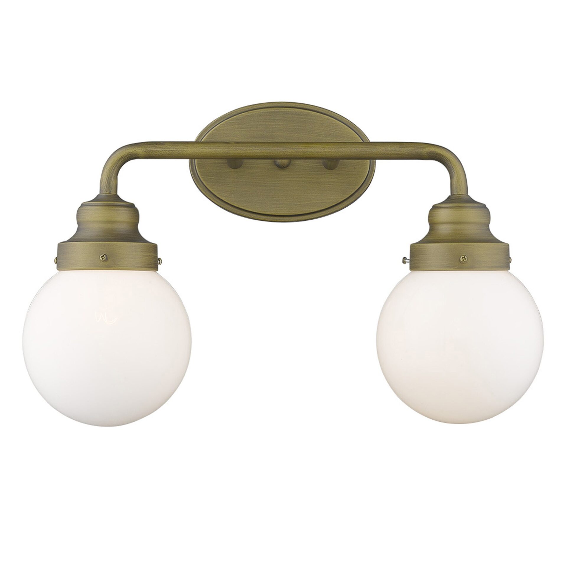 Two-Light Gold Wall Sconce with Round Glass Shades 1 Two-Light Gold Wall Sconce with Round Glass Shades