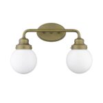 Two-Light Gold Wall Sconce with Round Glass Shades 9 Two-Light Gold Wall Sconce with Round Glass Shades