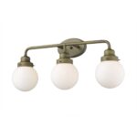 Portsmith Raw Brass Vanity with Opal Glass Globes, 3-Light 8 Portsmith Raw Brass Vanity with Opal Glass Globes, 3-Light