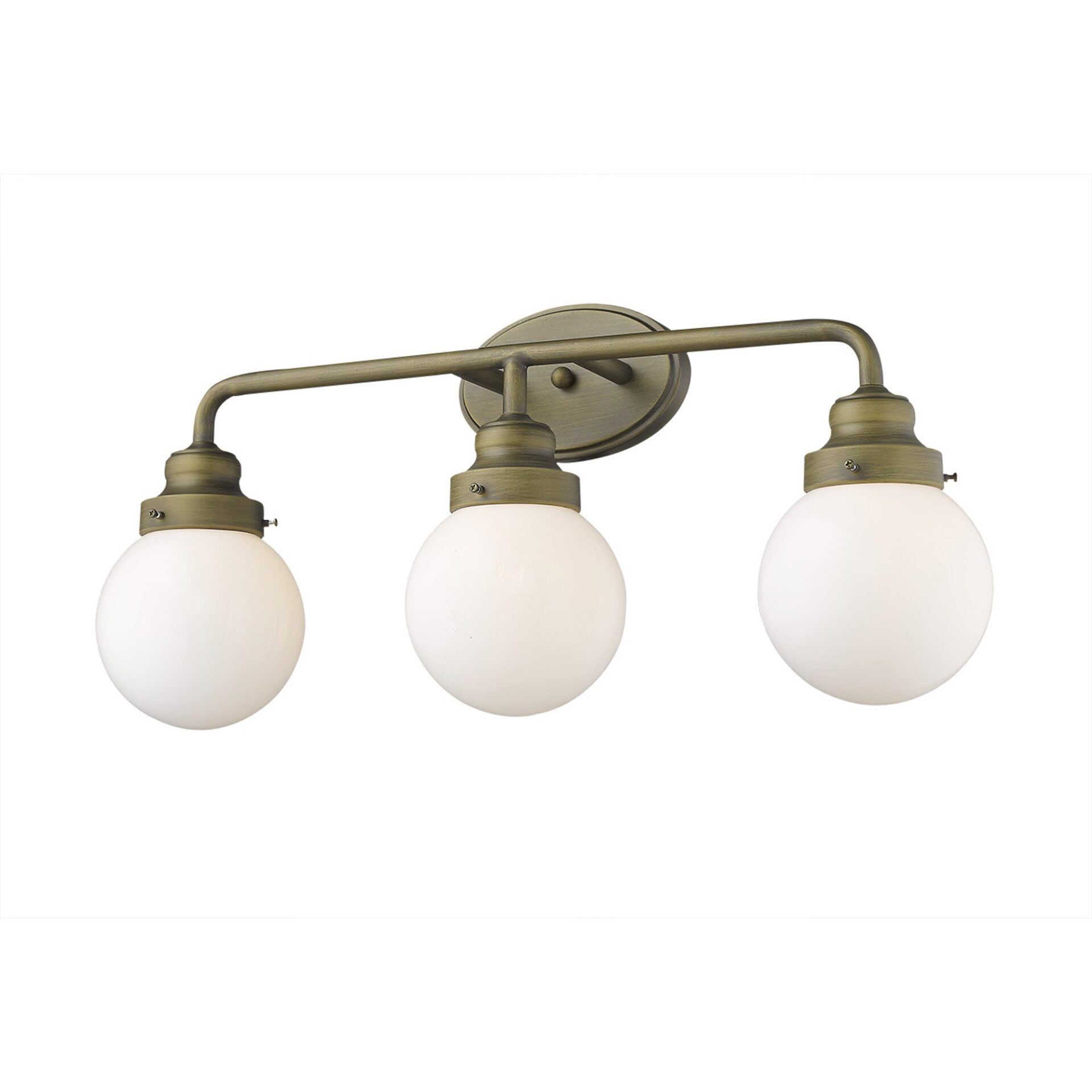 Portsmith Raw Brass Vanity with Opal Glass Globes, 3-Light 3 Portsmith Raw Brass Vanity with Opal Glass Globes, 3-Light - Image 3