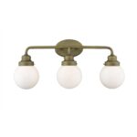 Portsmith Raw Brass Vanity with Opal Glass Globes, 3-Light 7 Portsmith Raw Brass Vanity with Opal Glass Globes, 3-Light