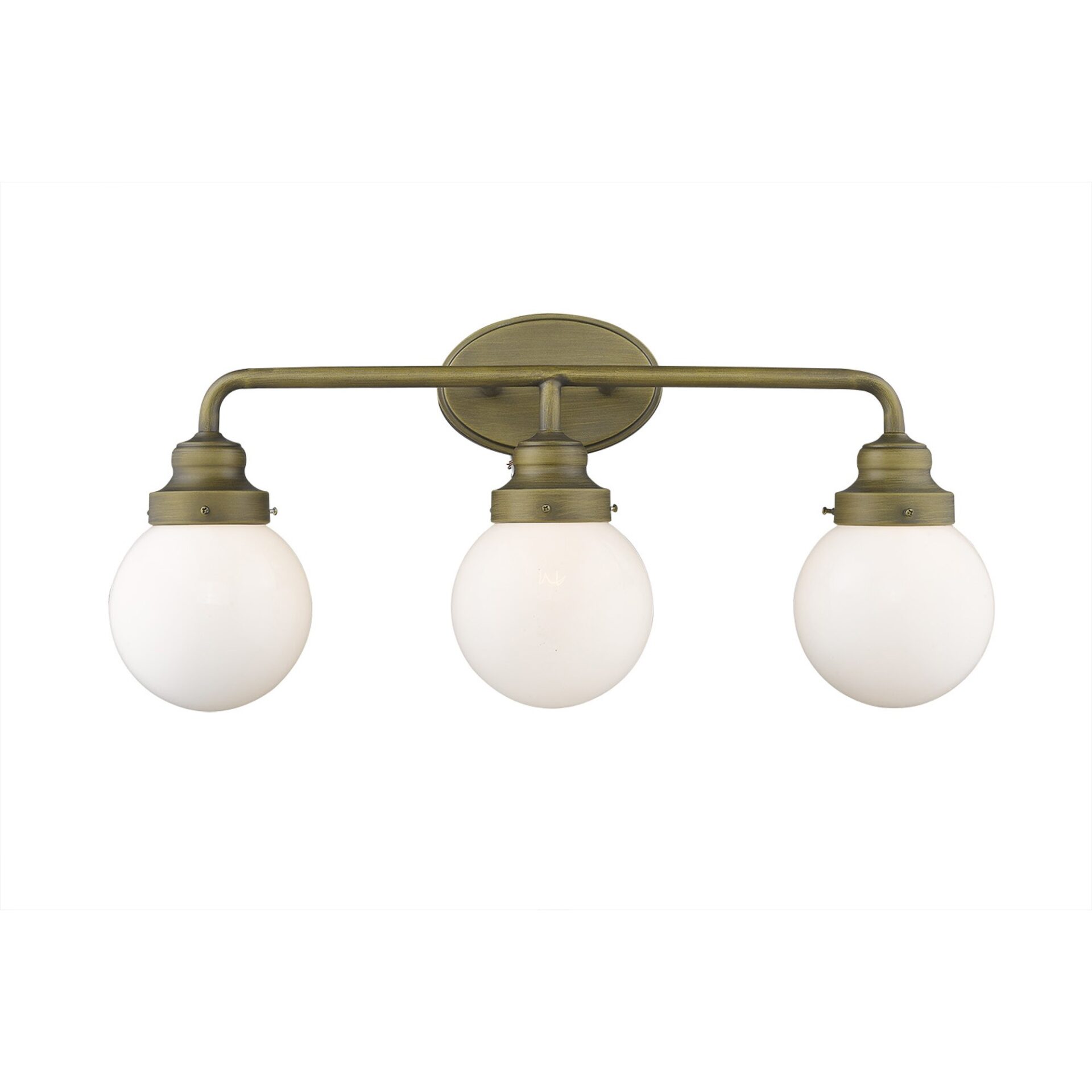 Portsmith Raw Brass Vanity with Opal Glass Globes, 3-Light 2 Portsmith Raw Brass Vanity with Opal Glass Globes, 3-Light - Image 2